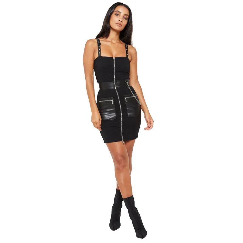 

2020 New Arrival High Quality Women spaghetti strap zipper bodycon summer party mini women casual dresses
