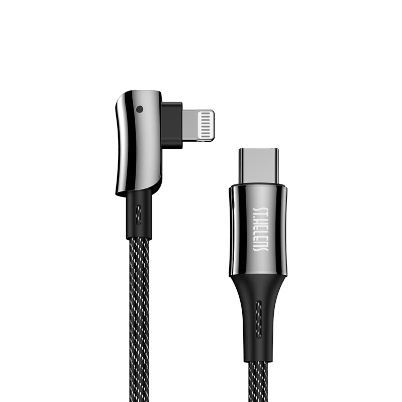 

St.Helens ST-C03 MFI certified 90 degree 18W PD Fast Charging 3A nylon braided Elbow Gaming Lightning data cable for iphone