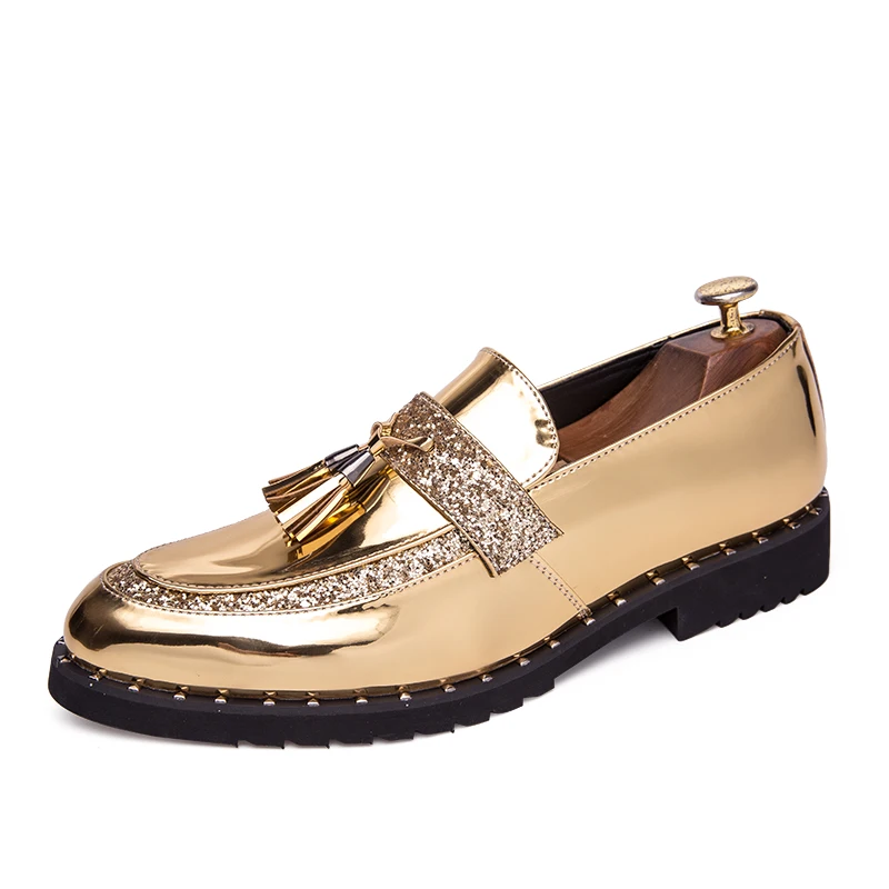 

Customized office leather shoes for men Fashion party wear leather upper casual shoes business British casual leather shoes men, Black,gold