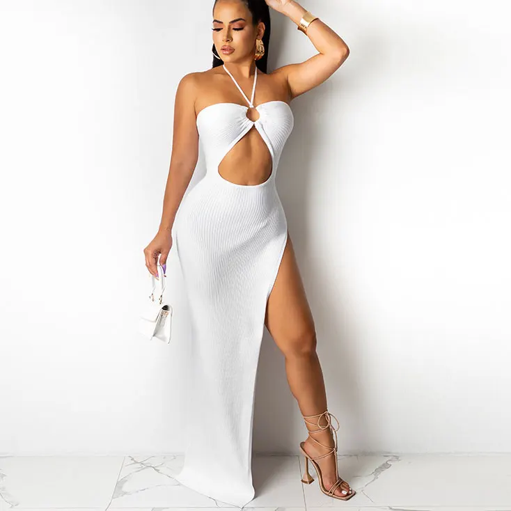 

FS4432A New arrival ladies dress sexy women's dress halter split midi dress