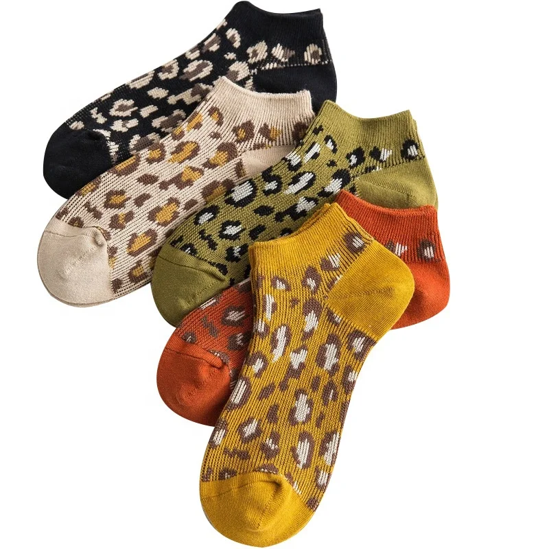

Soft cotton sock womens leopard print socks boat socks for women, Colorful