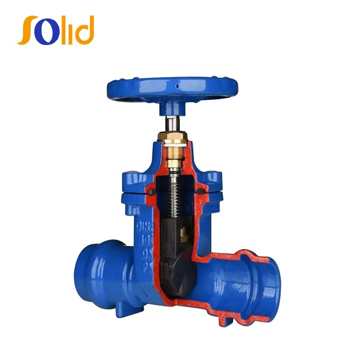 DIN3352 63mm-315mm NRS Hand Wheel Ductile Iron Double Socket End Gate Valve for PVC Pipe