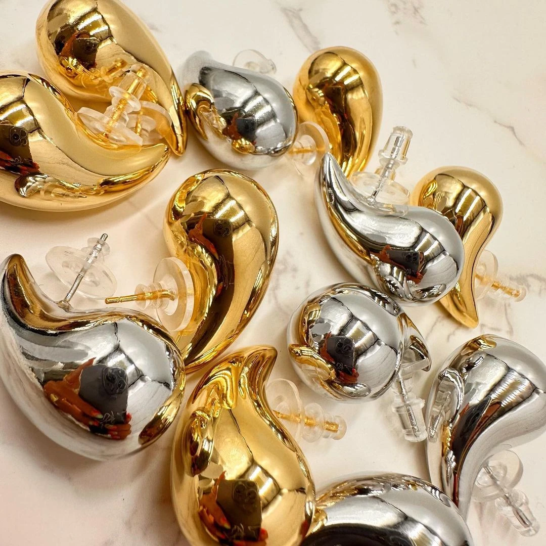 

INS Fashion non tarnish 18K PVD Gold Plated stainless steel chunky water tear drop gold teardrop earrings shape Hollow Earrings