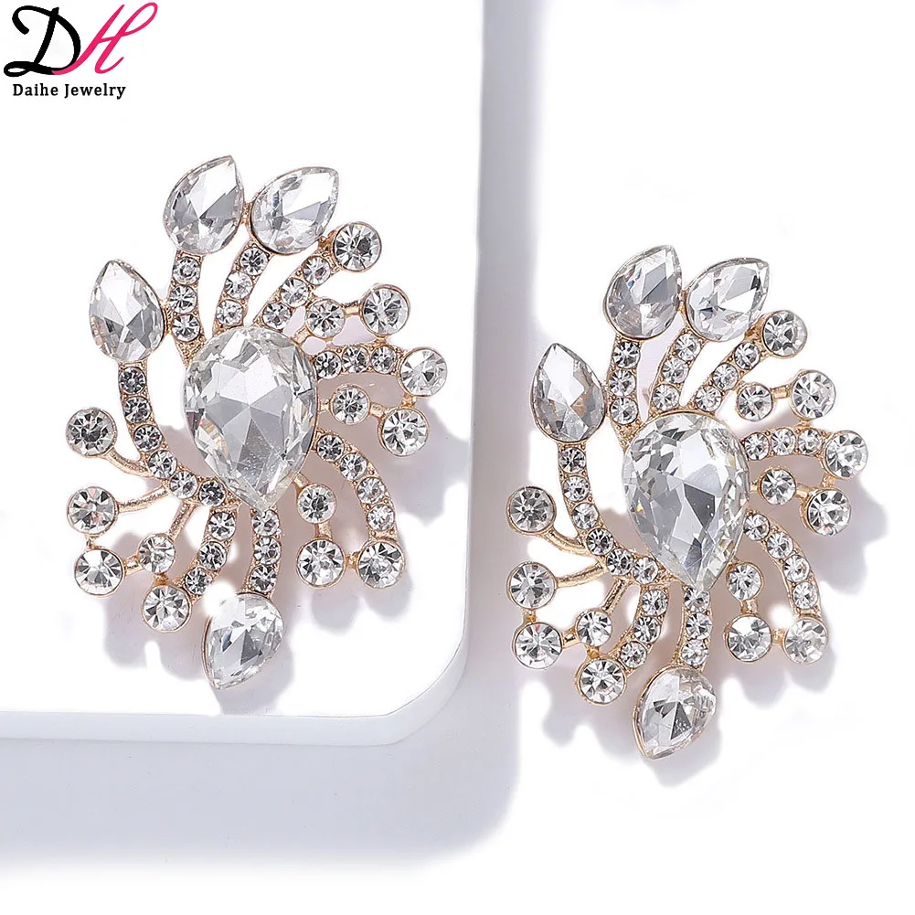 

New style rhinestone flower earrings dress with party wear full of diamonds big crystal trend earrings for women, Gold,silver