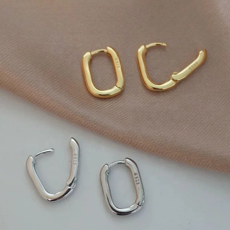 

s925 sterling silver needle u-shaped ear buckle metal retro fashion temperament oval ear ring