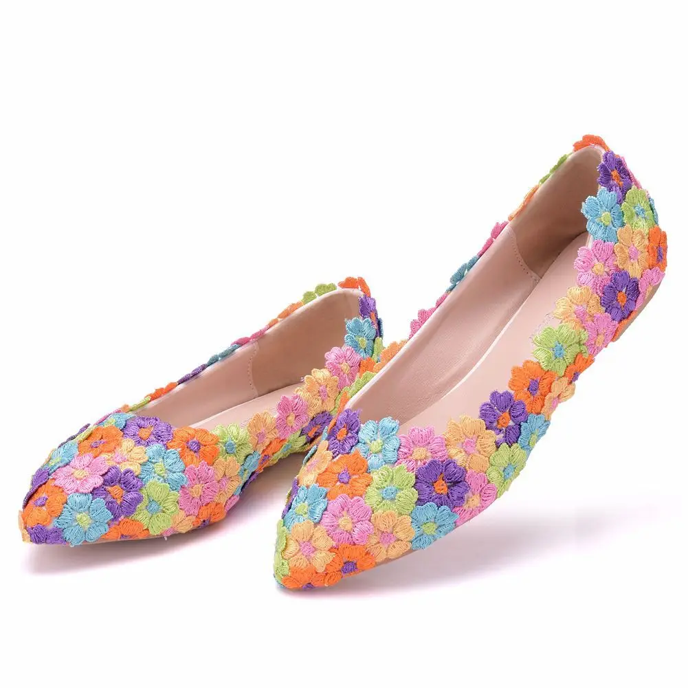 

S0241A Lace bridal handmade color flat multicolored wedding bridesmaid shoes, As picture