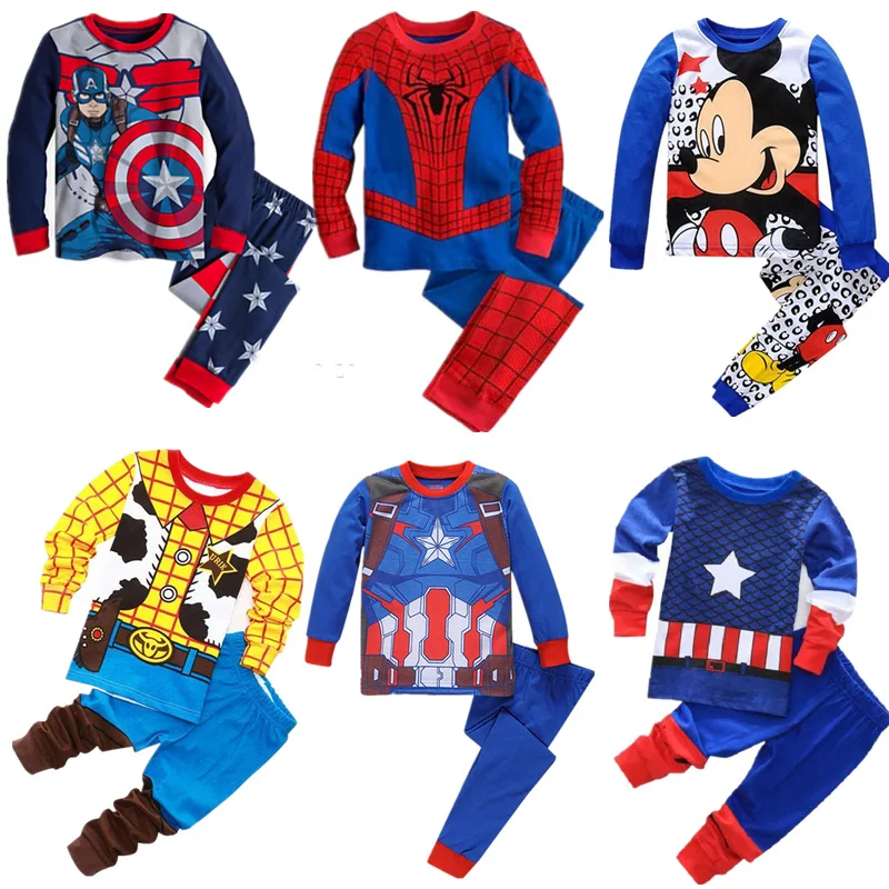 

New Designer Superhero Captain Kids Pajamas Set Cotton Baby Boys Sleepwear Children Clothes Cosplay Costume 2-7Years, Picture