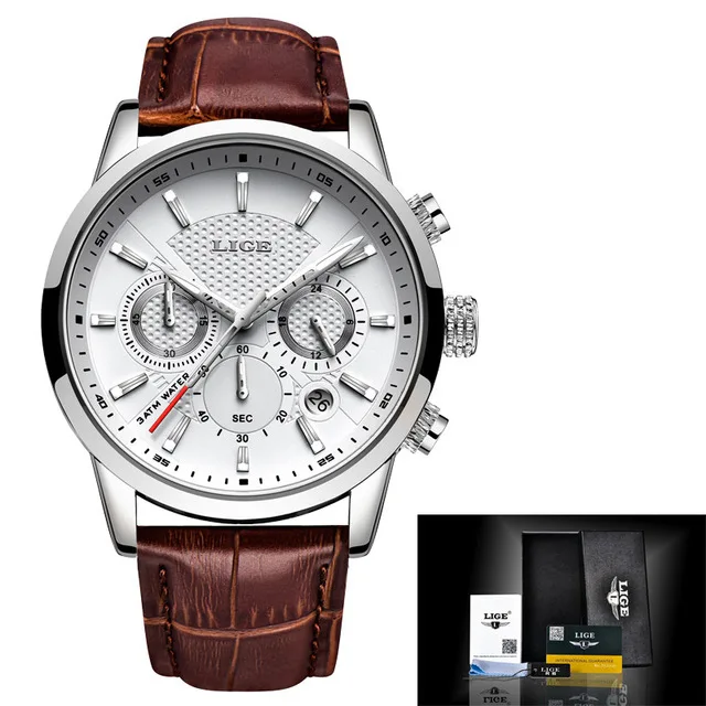 

Lige 9866 Classy Mens Quartz Watches Date Chronograph Water Proof Military Fashion Men Leather Wrist Watch