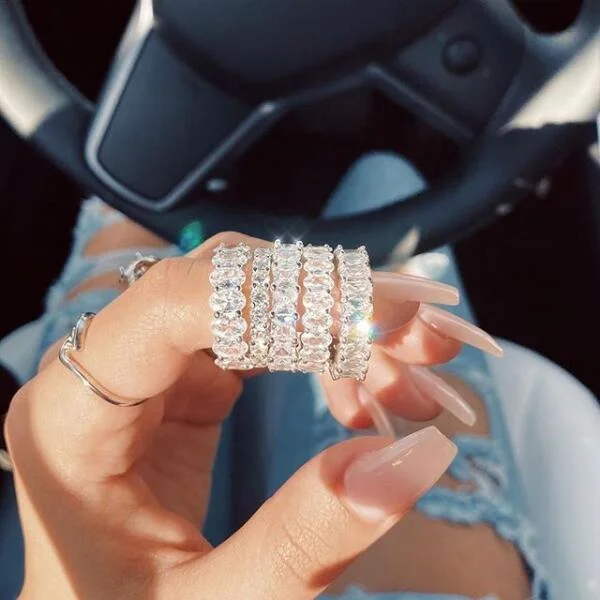 

925 Sterling Silver luxury round cut diamond bijoux rings jewelry women
