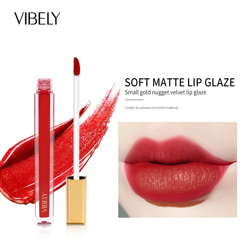 

Long Lasting Waterproof Small Gold Nugget Lip Gloss Shining Color Soft Velvet Matte Lip Glaze