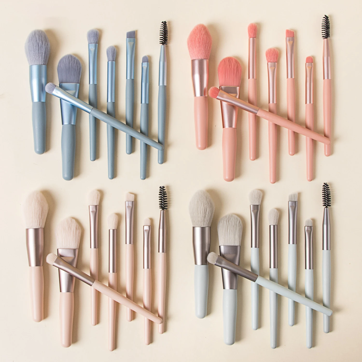 

Wholesale professional portable four-color 7pcs mini plastic handle makeup brush with bag