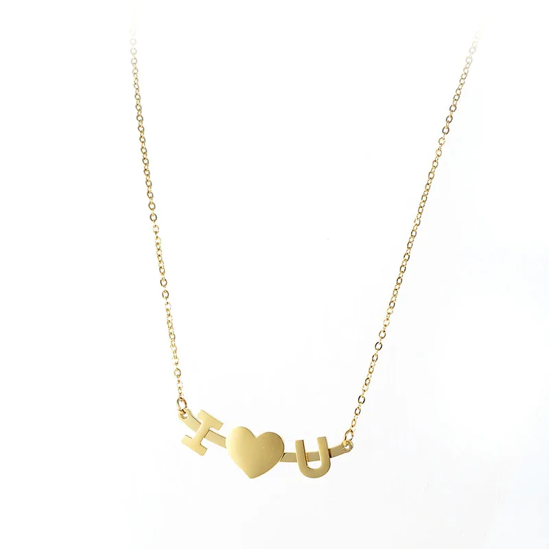 

Women's Heart I Love You Stainless Steel Letter Necklace with Gold Plated