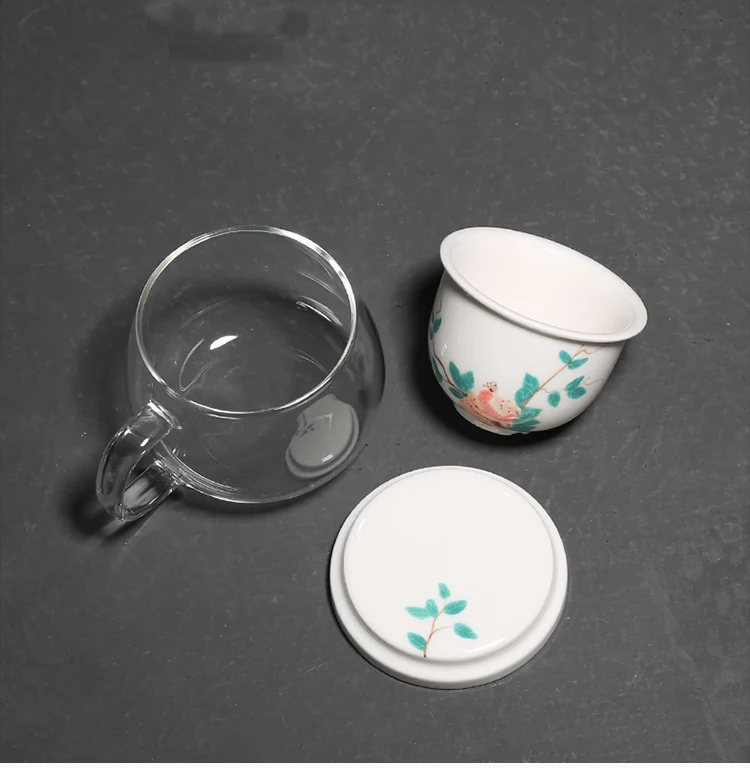 

Glass Kung Fu Tea Set Ceramic Hand-painted Pomegranate Tea Cup Household Mug with Filter, As the picture show