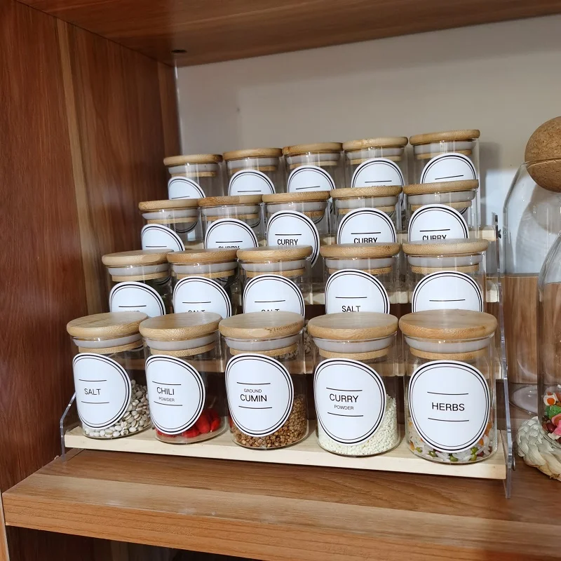 

kitchen Food Storage glass jar with bamboo wood lid Glass Jar with lid container, Transparent