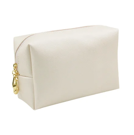 

Wholesale Cheap Travel 2 Size Soft Cover Custom Logo Different Color White Pu Cosmetic Bag with Zipper