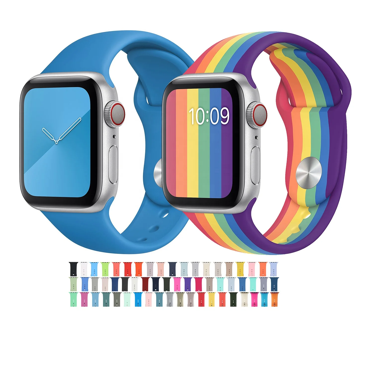 

New Design 38mm 42mm Smart Watches Straps Silicon T500 Silicone Strap Watch Band for Apple Watch, 59 colors in stock