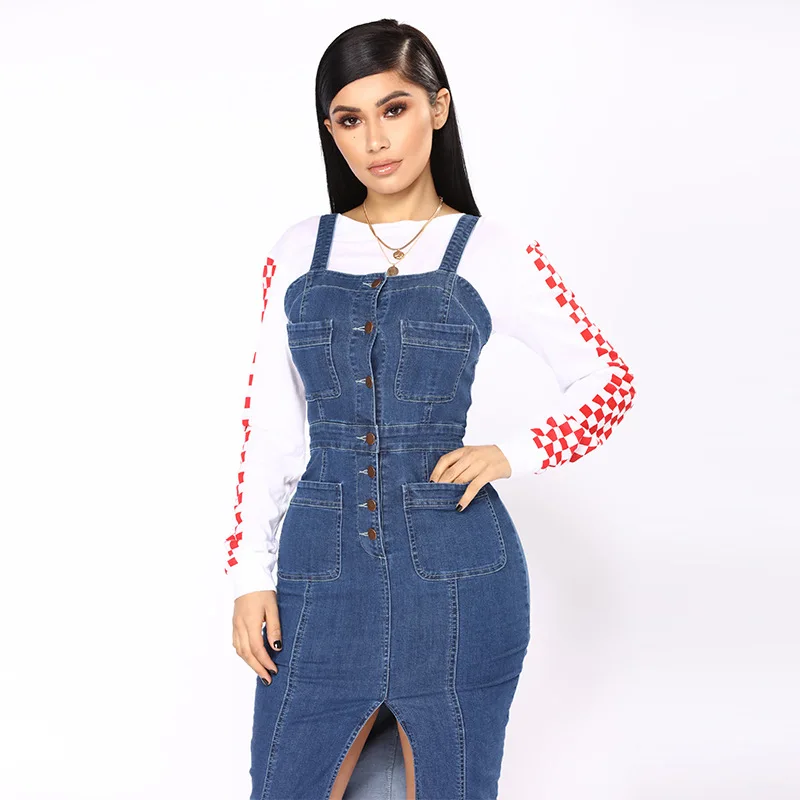 

2020 New Arrival High Quality Women sexy Spaghetti Strap slim Elegant cotton casual ladies Denim dresses