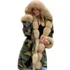 2019 New Camouflage Costume Occident Winter Dress Warm Mink Hair Collar Hooded Cotton-padded Clothes Women Coat