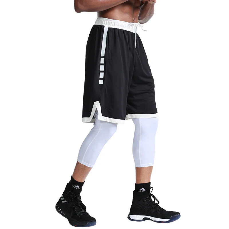 

Hot Summer Polyester Spandex Men's Athletic Running Shorts With Pockets Training Breathable Basketball Short Pants, Black/red