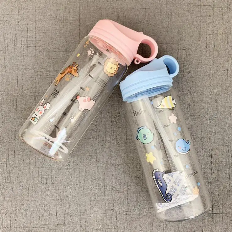 

New Design Glass Water Bottle Custom Logo With Straw, Blue, pink,