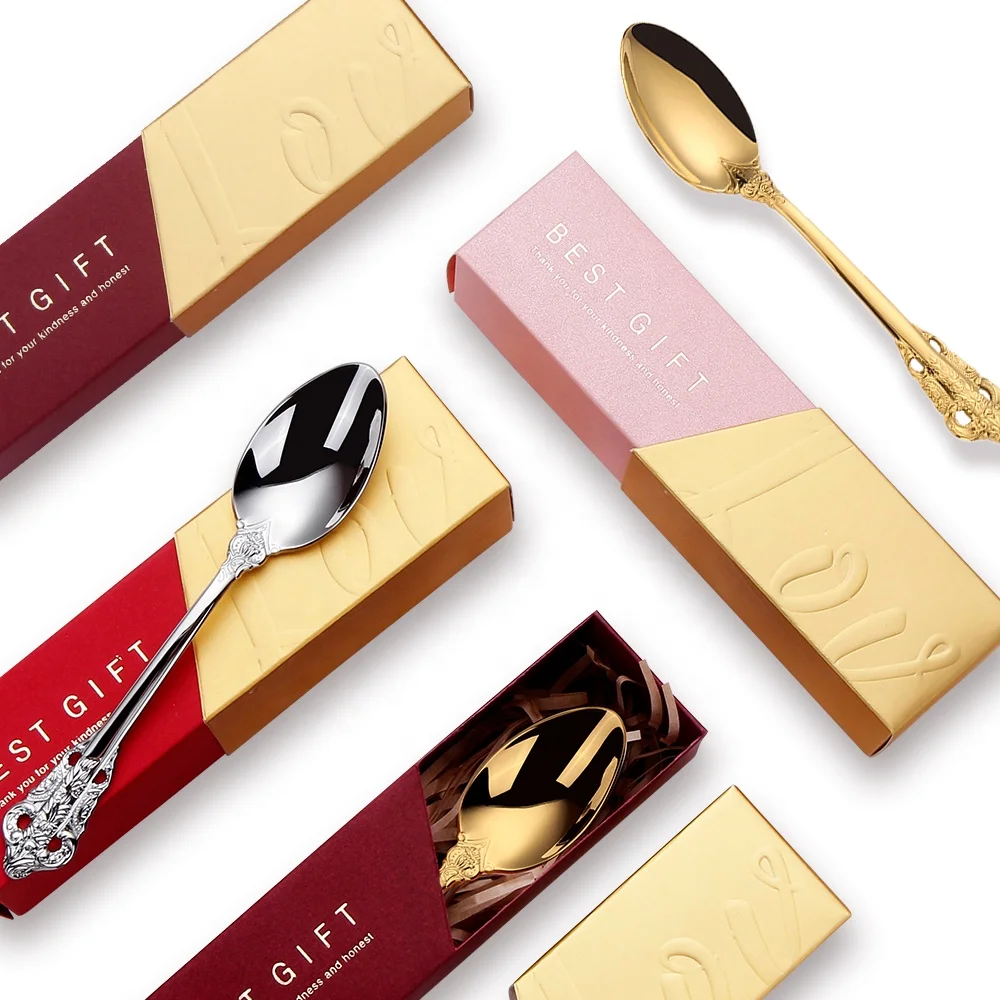 

Wholesale Valentine's Day Stainless Steel 18/8 Cutlery Wedding Gift Gold Coffee Couple Spoon Set With Gift Box, Silver/gold/rose gold/black/colorful/blue ect.
