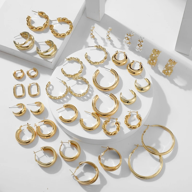 

Finetoo Trendy Punk 14K Gold Minimalist Chain Copper Hoop Earring Elegant Brass Twist Earrings for Women Jewelry 2021, Gold plated