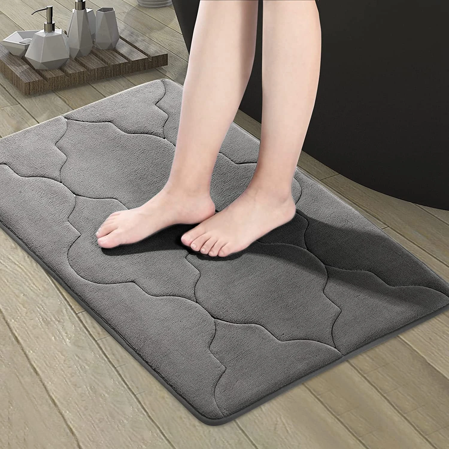 

i@home Inventory clearance sale drop shipping anti slip quick dry gray shower modern absorbent memory foam bath mats amazon, Light grey/dark grey