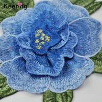 

Wholesale chinese Blue Big Embroidery Flower Patch For Dress Decoration WEF-015