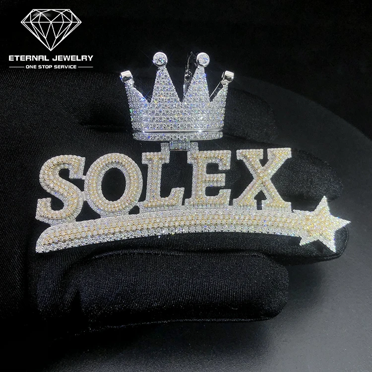 

Factory Custom Letters Crown Iced out Hip Hop Real Solid S925 Silver 9k 10k 14k 18k Pure Gold Moissanite Diamond Pendant