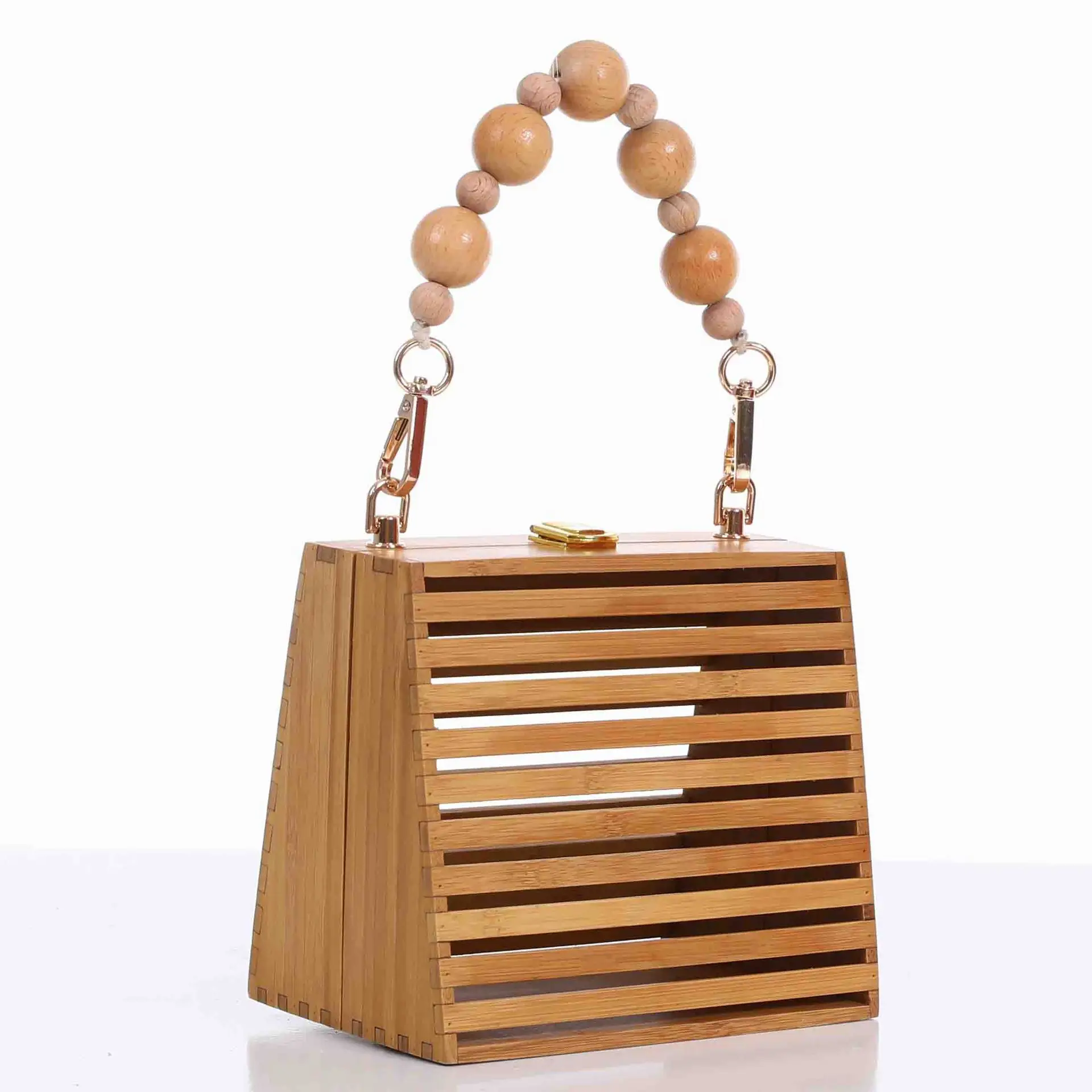 

Ins New Holiday Beach Bag Bamboo Basket Hollow Out Wooden Handbag for Lady