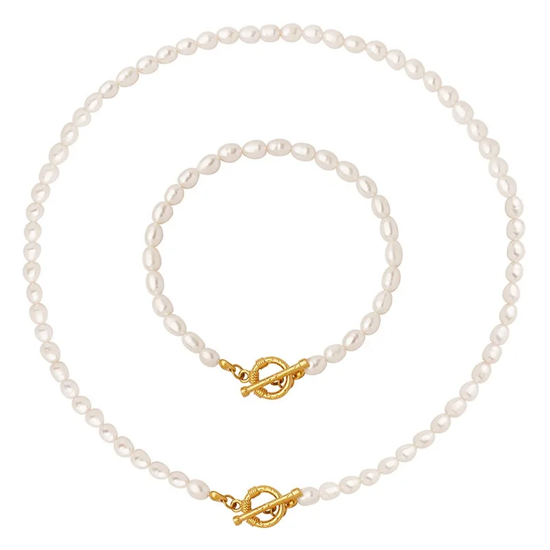 

Joolim Jewelry 18K Gold Plated Fresh Water Pearl Chain Toggle Necklace Stainless Steel Jewelry Wholesale