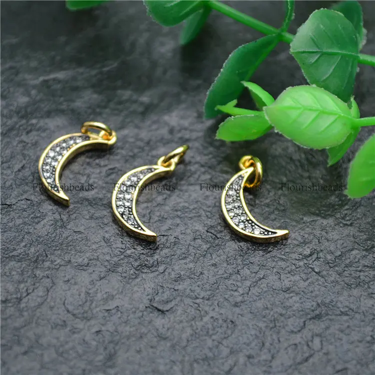 

Black CZ Cubic Zircon Paved Cute Star and Moon Charms 18k Gold plating Jewelry Findings