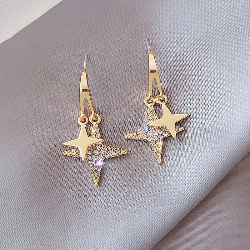 

Glitter Rhinestone Crystal Star Drop Earrings 925 Sterling Silver Needle Gold Bling Zirconia Star Huggie Earrings