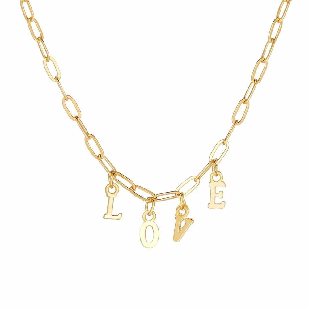 

Fashion Love Necklace Chain Letter Charm Jewelry Gold Plated Alloy Necklace Gift Link Chain Attractive Necklace