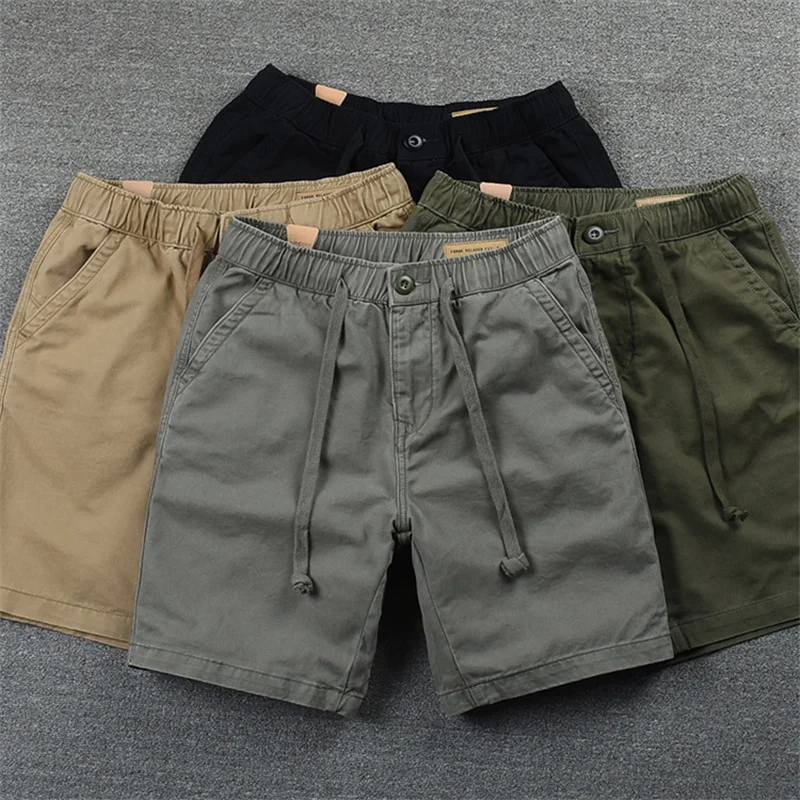 

PT394 Summer Classical Shorts Men Little Elastic Basic Solid Shorts Breathable Washed Cargo Shorts For Men