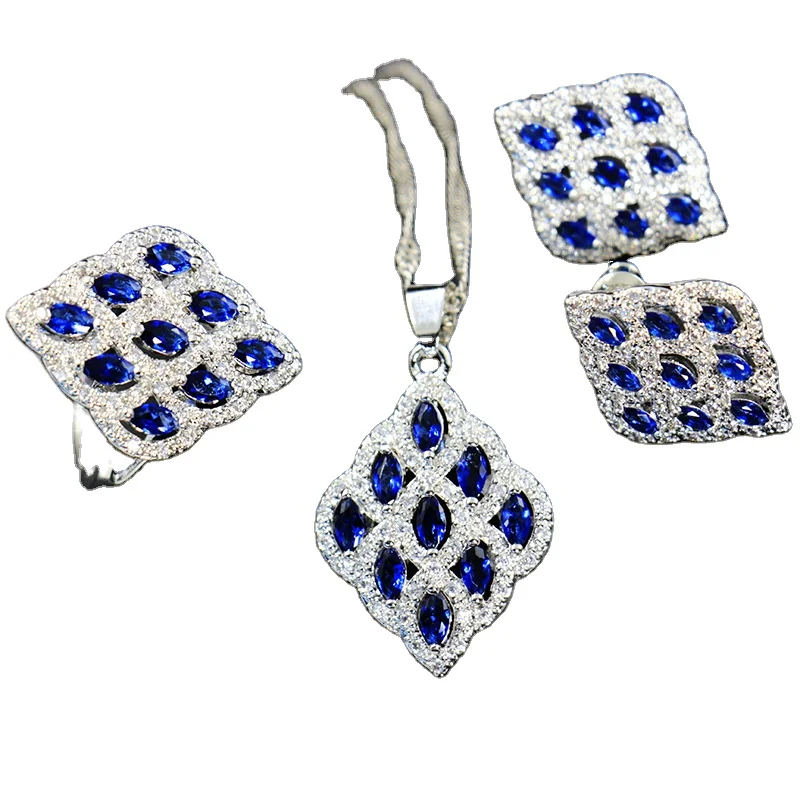 

Factory Direct Marquise white Gold Plated Jewelry Set big sun flower Shape Sapphire Women Necklaces And Earrings Sets