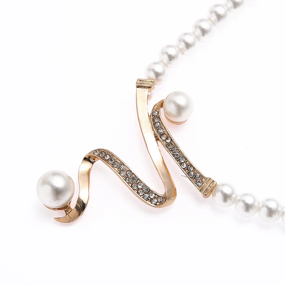 

Creative Gold Color Necklace Pair Earrings Wedding Bridal Pearl Jewelry Set For Women Lady Female, Gold silver