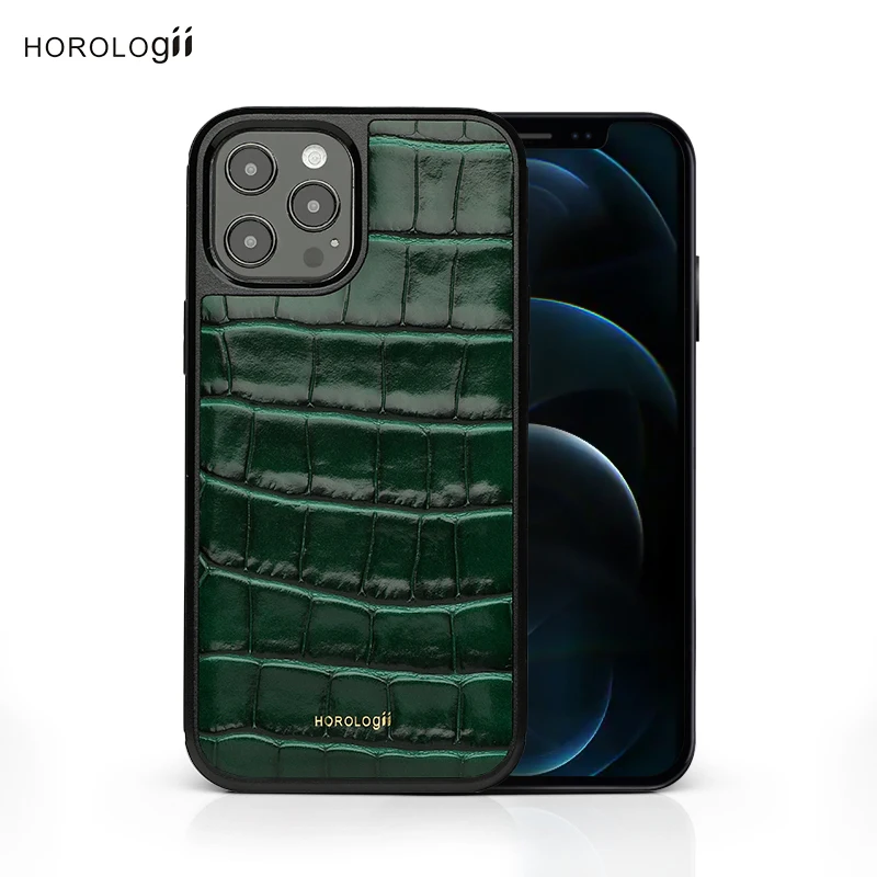 

2021 New Luxury Phone Case Cover Green for Iphone 12 Pro Max Embossed Crocodile Pattern Cow Leather from Italy Dropship