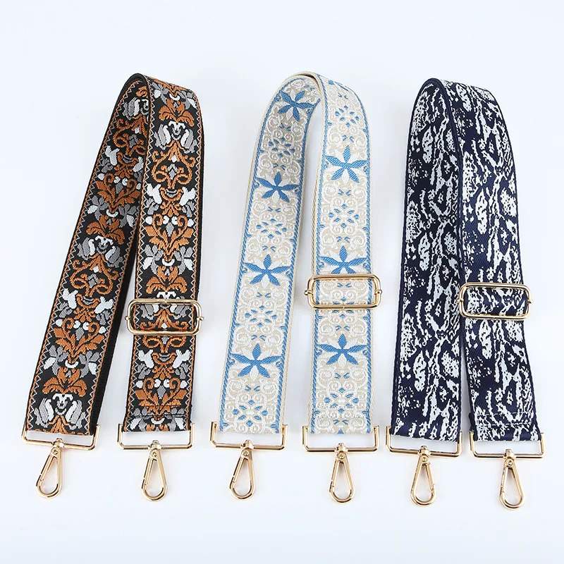 

2022 New Top Fashion Boho Style 5cm Embroidery Colorful Fabric Bag Strap For Purse, As picture