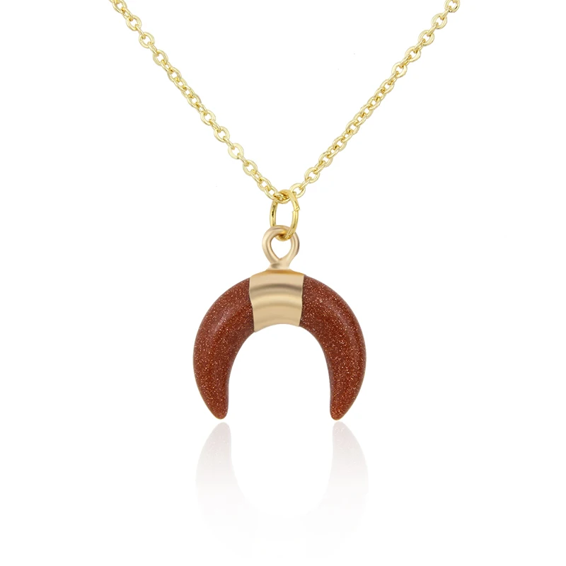 

New Design Natural Stone Crystal Horn Series Gold-plated Edge Light Luxury Pendant Necklace Jewelry Gift, Golden