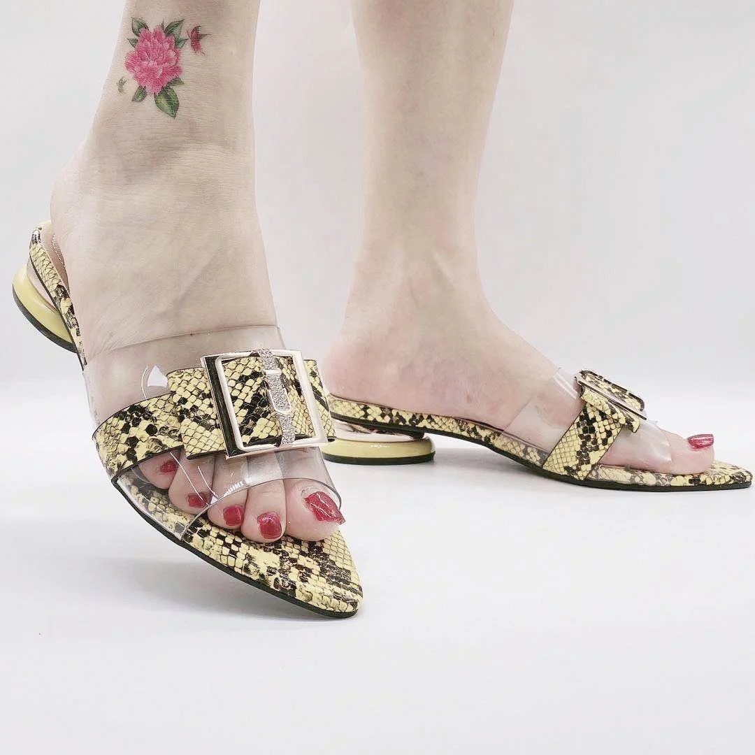 

Snake Print African Women Shoes Summer Clear Sandals Casual Sexy Slippers Hot Sale New Arrivals Low Heeled Shoes Ladies
