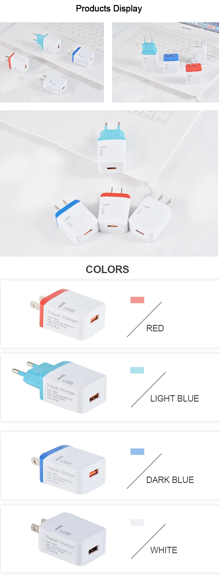 International Travel Adaptor Output Single USB 1A Mini Us Eu Plug Charger Adapter