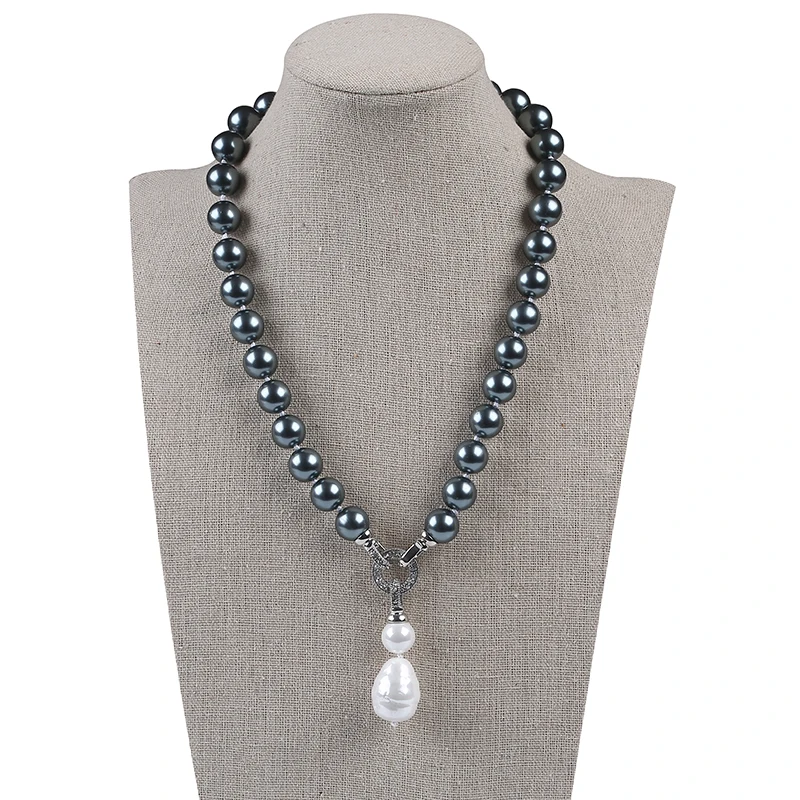 

hot sale Bohemian handmade pearl shell beads mother of pearl shell necklace, Grey and white(customized)