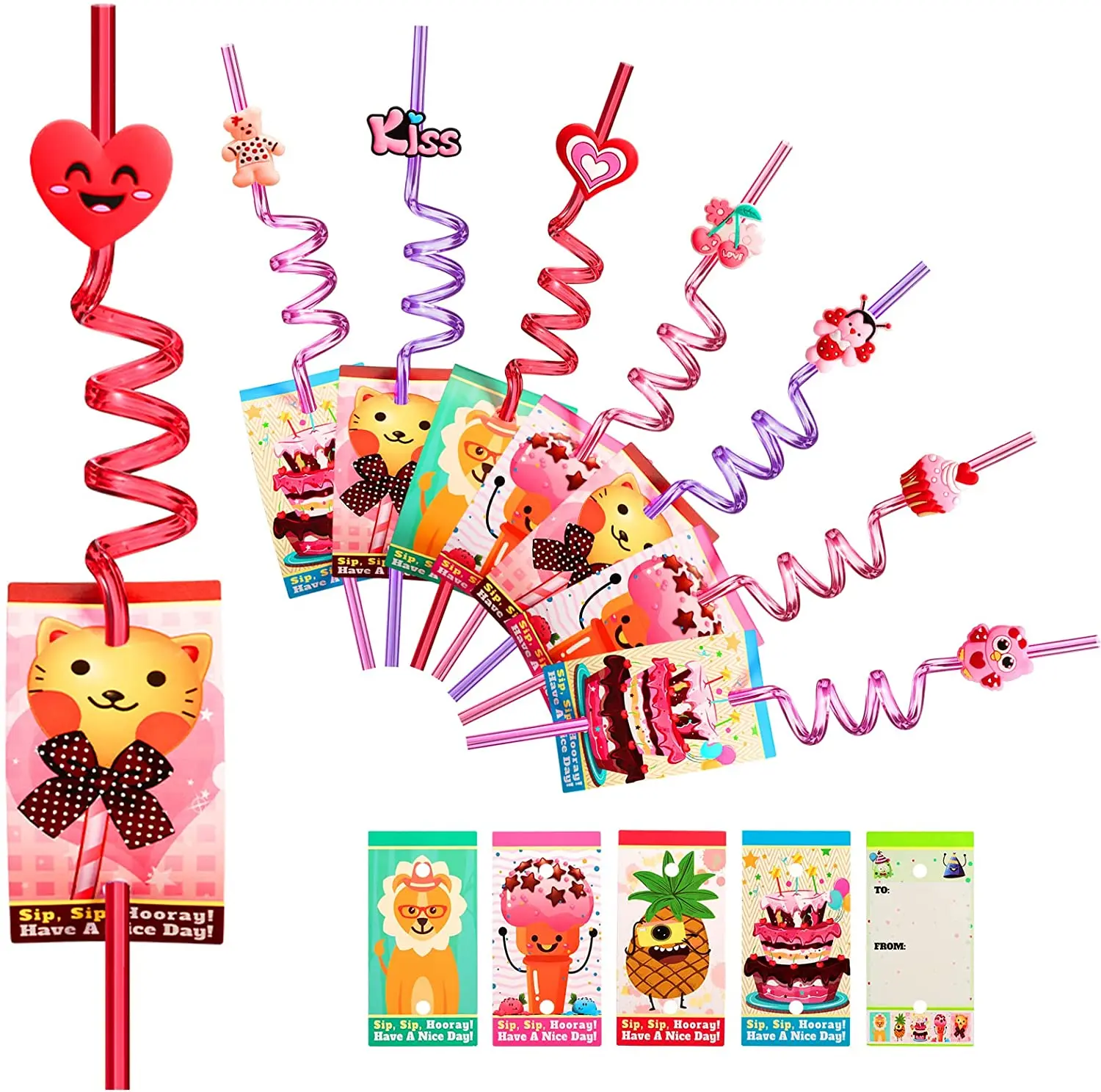 

Custom Crazy Drinking Straws With PVC Cartoon Sticker Strow drinking straw PET Hard Modeling cute cherry For Kids Bar supplies