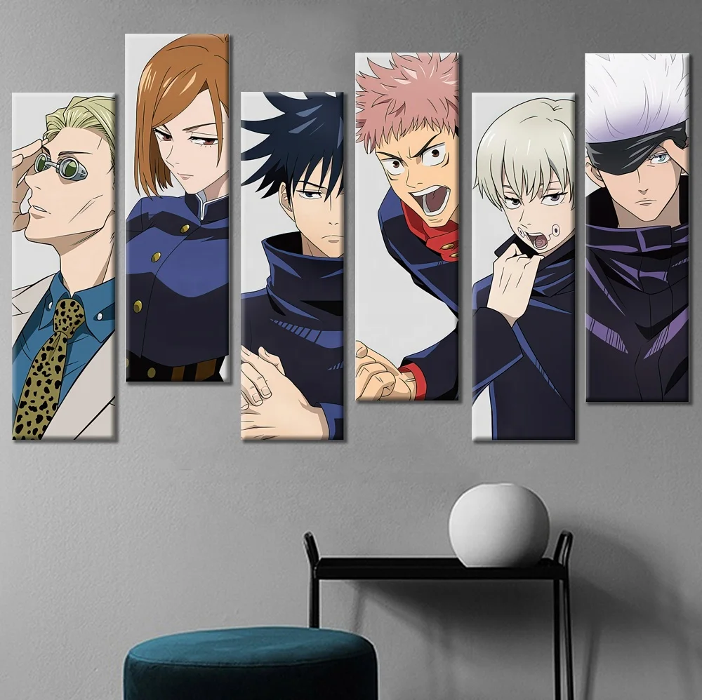 

6pcs Anime Jujutsu Kaisen Poster Six Anime Character Satoru Gojo Picture Print Oil Painting Canvas Wall Art Sukuna Anime Decor, Multiple colours