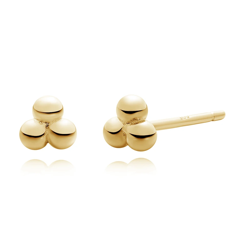 

Minimalist Jewelry Brass Earrings Beaded Triangle Shape Small Stud Earrings 18k Gold Plated Cluster Spheres Stud Earrings