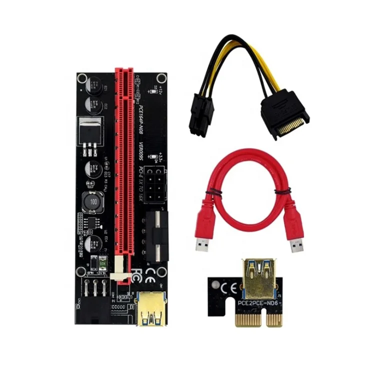 

Fast Shipping Dual LED VER009S PCI-E Riser Card 009S PCI Express 1X to 16X USB 3.0 Cable 6Pin Power for BTC Miner