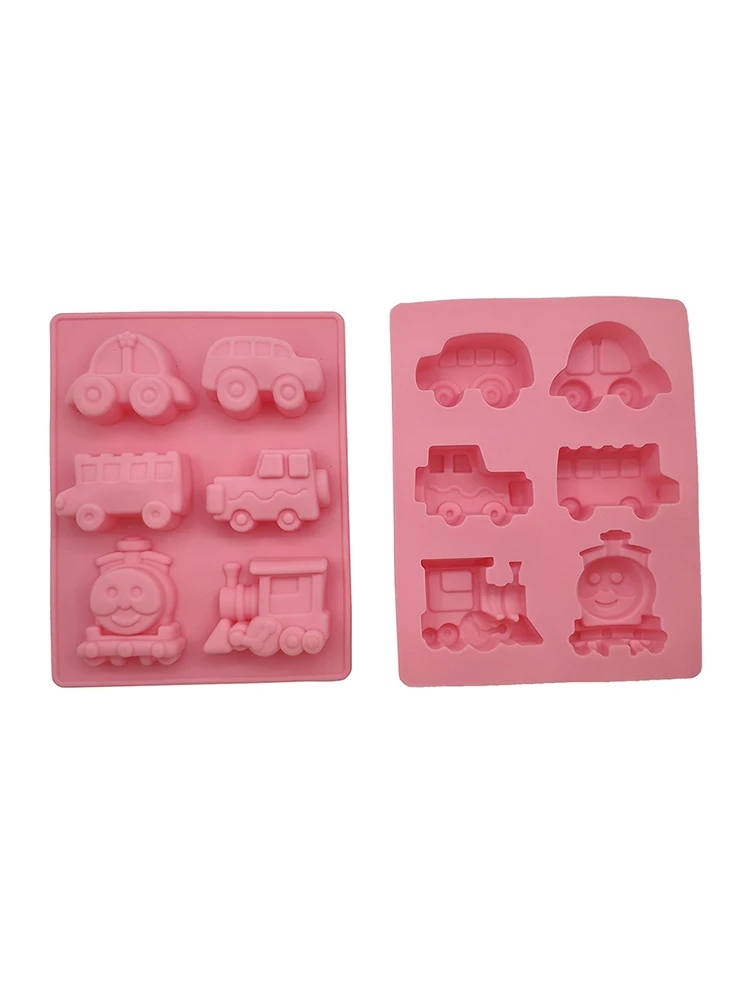 Cake Soap Mold 6-Car Train Flexible Silicone Mould For Candy Chocolate Craft 