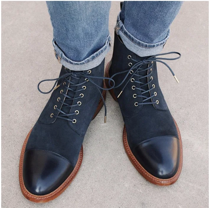 

Winter Men's Winter Dress Shoes Mens Troy Boots Vegan Suede Faux Leather Lace Up Ankle Boots Drop Shipping Wholesale Size 48, Navy blue,oxblood,black