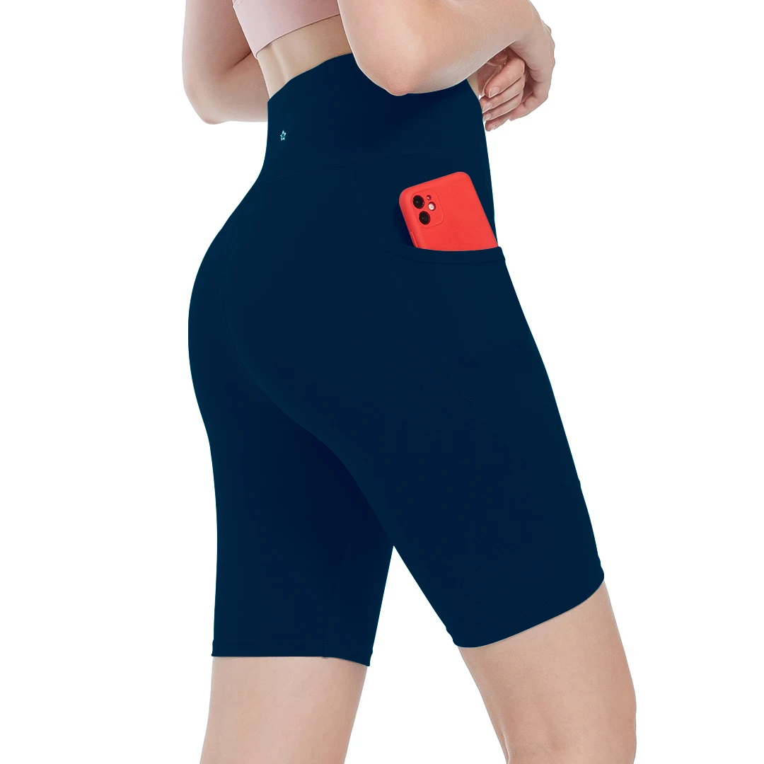 女性瑜伽短裤高腰跑步健身房锻炼瑜伽短裤口袋